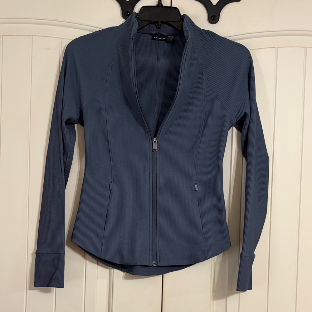 Athleta Slate-Blue Ribbed Salutation Jacket Size M NWOT